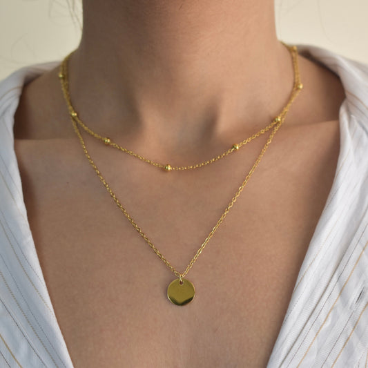 Beaded Disc Layered Necklace