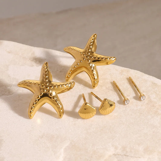 Starfish Shell Pearl Earrings Combo