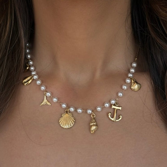 Anchor Pearl Charm Necklace