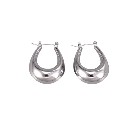 Oval Hollow Earrings (Silver)