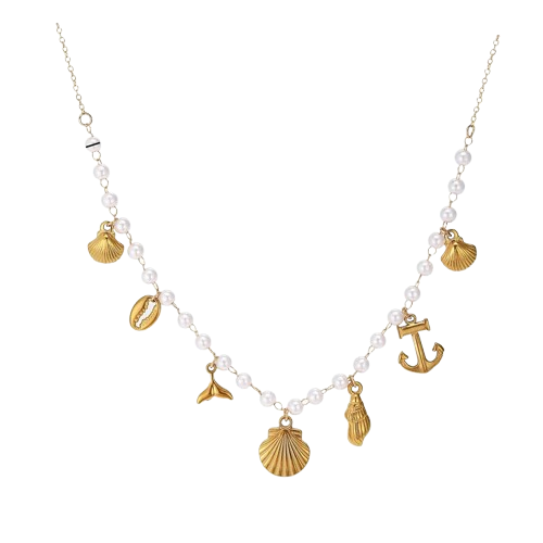 Anchor Pearl Charm Necklace