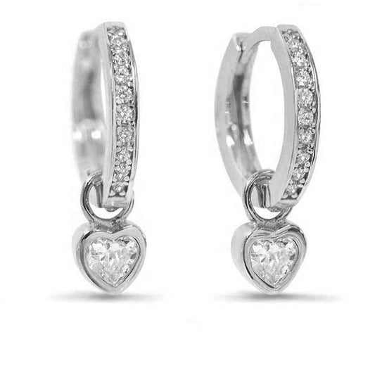 Crystal Heart Drop Earrings (Silver)
