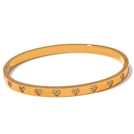 Heart Studded Gold Bangle