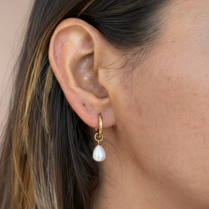 Pearl Drop Hoops